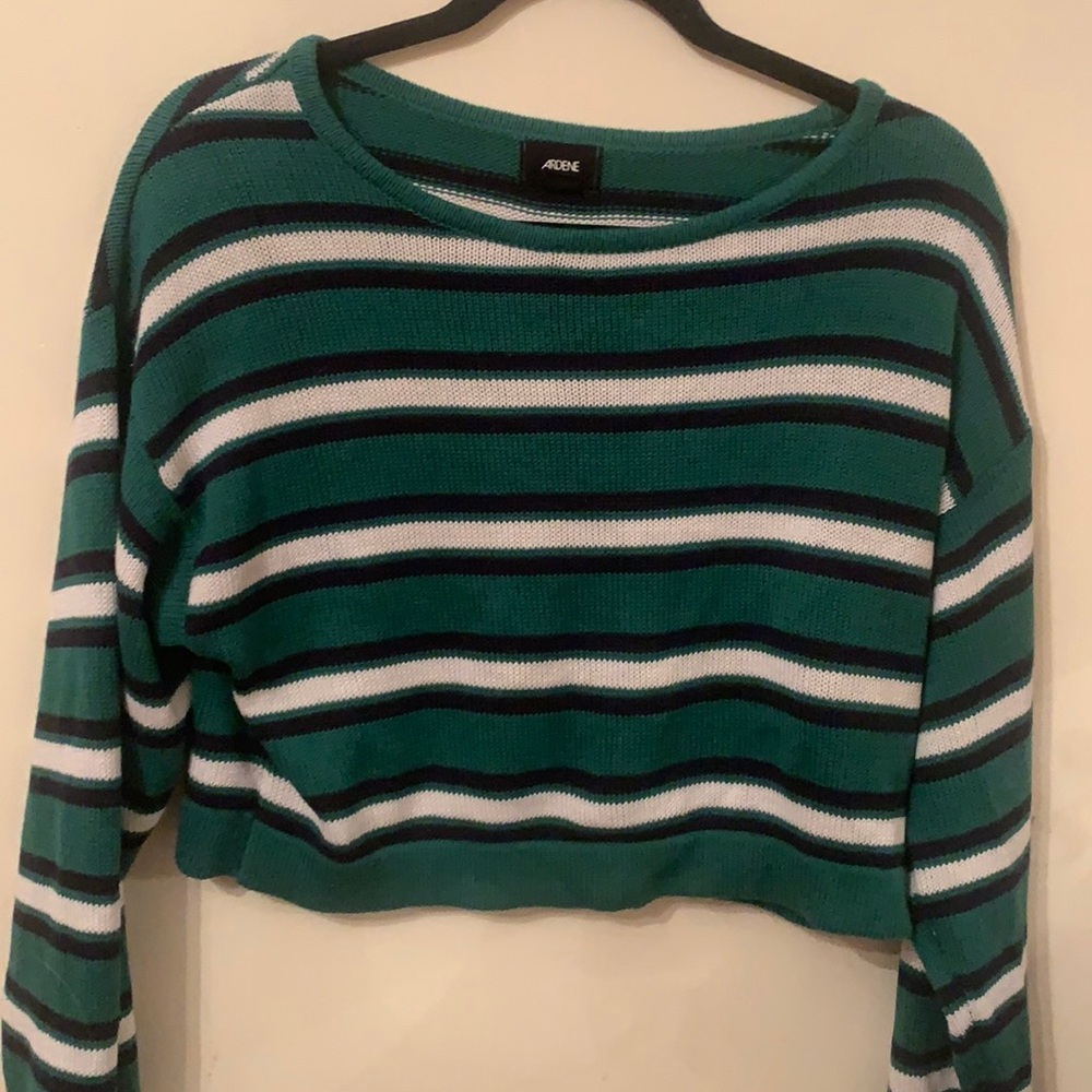 Green and white striped sweater